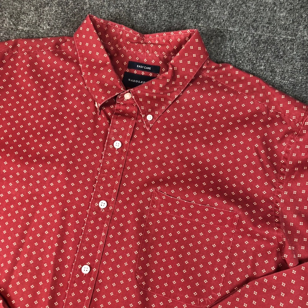 Saddlebred Easy Care Red‎ Small Print Button Down Shirt Mens XL